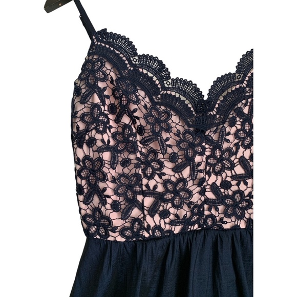 ❄️3/$15❄️ B. Darlin Formal Dress in Navy and Pink with Lace in High Low - Picture 6 of 7